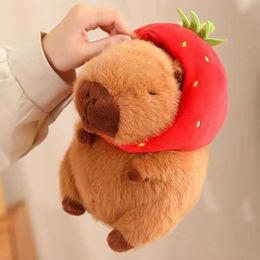 Stuffed Plush Animals New Fluffy Capybara Wear Strberry Scarf Turtle Backpack Plush Toy Stuffed Animal Cute Capybara Cock Head Pendant for Girl Gift