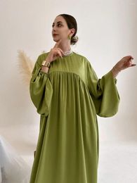 Ethnic Clothing Fashion Loose Muslim Dress Dubai Full Length Elastic Cuff Sleeve Soft Abaya Turkey Islam Robe With Pocket WY1522