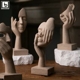 Nordic Abstract Face Sand Color The Thinker Gesture Ornaments Statues Sculptures Figurine Room Maison Home Decor Decoration 240520