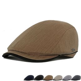 Spring And Summer Beret Hats For Men sboy Caps Polyester-Cotton Blend 58-60cm Black Line Hard Brim BL0196 240520