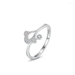 Cluster Rings S925 Sterling Silver Fan-shaped Ring For Women In Japan And South Korea With A Minimalist Temperament. Exquisite Ginkgo Leaf