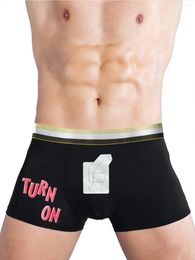 Underpants Men Sexy With Rub Me Stuff Print Underwear Breathable Boxer Briefs Short