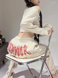 Women's Pants Y2K Beige Sweatpants Women Hippie Streetwear Print Oversize Sports E Girl Harajuku High Waist Casual Trousers Female