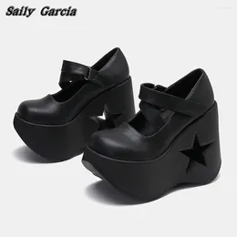 Boots Mary Jane Hollow Star Belt Buckle Strap Chunky Heel Shoes Summer INS Punk Style Y2K Cool Girl Round Toe Platform