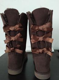 Fashion Women Genuine Leather Tall Boots Real Cow Split Bailey Bowknot Bow Snow Boot Shoes5636848