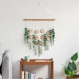 Decorative Figurines Artificial Eucalyptus Wall Decor Bathroom With Handmade Tassels Wood Beads And Chips Farmhouse Hanging
