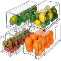 Storage Bottles Drawers - Clear Plastic Stackable Pull-Out Refrigerator Organizer Bins Food Containers For Kitchen Free
