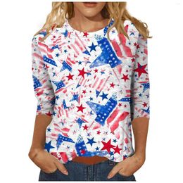 Women's Tanks Shirt For Women Fashion Casual Seven-Point Sleeve Independence Day Print Crewneck Top Clothes Summer