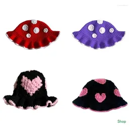 Berets Dropship Women Knitted Caps Anti-Static Girls Fisherman Hat Soft Bucket Female Bonnet