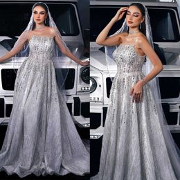 Sparkling A-Line Gown Wedding Dresses Sleeveless Lace Sequins Crystals Sweep Train Lace-up Bridal Gowns Celebrity Dresses Plus Size Custom Made H24580