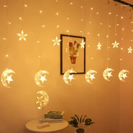 Decorative Figurines LED Star Moon Curtain String Lights Decorations For Ramadan Wedding Party Home Patio Lawn Warm White Plug-in Powered