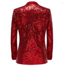 Men's Suits Shiny Red Sequins Blazer Floral Suit Jacket One Button Shawl Lapel Tuxedo Blazers Party Wedding Banquet Prom Costume Homme