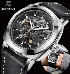 BENYAR Men039s Watches Top Brand Business Fashion Mechanical Waterproof Skeleton Wrist Watch Leather Clock039s Man Relogio M7315746