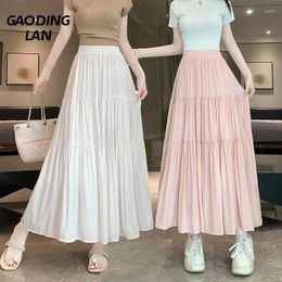 Skirts GAODINGLAN Versatile Large Hem Long Skirt Women Solid High Waist A Line Summer Female Patchwork Pleated Elegant