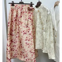 Work Dresses Spring 2024 L P Women's Skirts Suit Front Button Up Shirt Top Double Sided Printed Silk Half Skirt 2 Piece Set High Quality