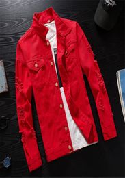 Men039s Denim Jacket Men Windbreaker Streetwear Jeans Jacket Homme Casual Fashion Coat Pink Red Black5150758