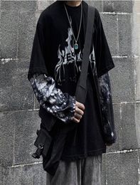 Januarysnow Black Hip Hop TShirt Mens Casual Autumn Tops Tee Fake Two Pieces Long Sleeve Men T Shirt Fashion Japan Tshirt Streetw3837335