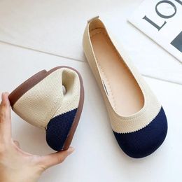 Casual Shoes Patchwork Moccasins Spring Autumn Women Flat Heel Knitted Ballet Flats Square Toe Loafers 2024