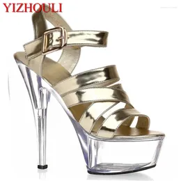 Dance Shoes 15 Cm Crystal Gold High Transparent Waterproof Platform Princess Sandals Dancing