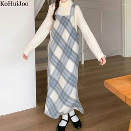 Casual Dresses Autumn Winter Woolen Dress Women Elegant Vintage Long Sleeve Ankle Length Tank Ladies Classic Maxi