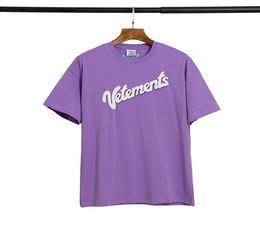 2021 Men Women Oversize High Street VETEMENTS Tshirts Cotton 3D Foam printing VTM Tee Vetements Embroidery Purple T shirt4594574