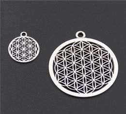 5pcs Silver Colour Pendant Flower Of Life Circle Shaped Seed Sacred Geometry Craft Diy Findings5316492