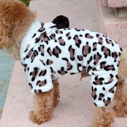 Dog Apparel Hoodie Hooded Flannel Winter Warm Leopard Printed Pet Puppy Clothes Jumpsuit Pyjamas Outwear Sweatshirt Sweater For Home