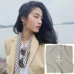 Striped silk scarf small square scarf for women 100% mulberry silk French scarf summer thin scarf Hangzhou silk 240517