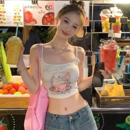 Women's Tanks Girl Graphic Crop Tops Women 2024 Sleeveless Outer Wear Bow Tie Top Short Chest-Wrapping White Tank Woman