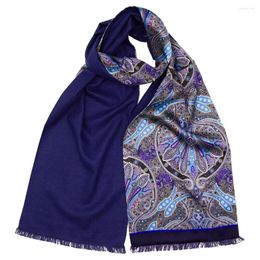 Scarves Pure Silk Scarf Men Winter Long Black Paisley Natural Men's With Wool Feeling Backing Blue For Evening Suit Tie