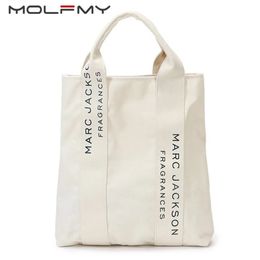 Summer Womens Handbag White Canvas Bag Letter Printing Single Shoulder For Ladies Casual Tote Simple TopHandle Bags 240508