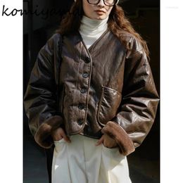 Women's Jackets Pu Leather Ropa Mujer V Neck Long Sleeve Woman Single Breasted Chaqueta Mujeres Thick Warm Coats Fall Winter Clothes