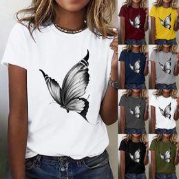 Women's T Shirts Butterfly Print Shirt Short Sleeve Round Neck Fashion Top Lightweight Soft Casual Summer Clothing Clothes