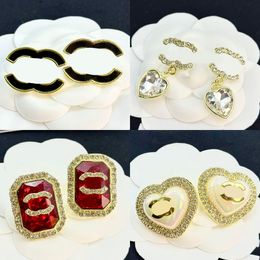 18K Gold Luxury Brand Designer Earrings Crystal Letter Stud Women Rhinestone Pearl Earring Wedding Party Gifts Jewelry Fashion Accessory