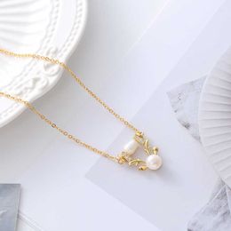 Tiktok Online Red Deer Has You Freshwater Pearl Necklace Sweater Chain Ins Simple Small and Lovely Clavicle