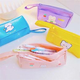 Waterproof Learning Stationery Writing Supplies School Double Layer Canvas Pen Bag Pencil Case Pouch