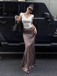 Skirts HOUZHOU Sexy Leopard Print Maxi Skirt Women 2024 Summer High Waist Vintage Slim Elegant Trumpet Long Female Streetwear