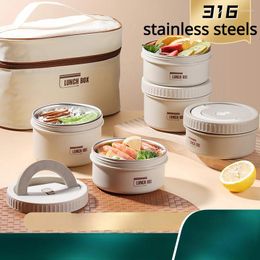 Dinnerware 316 Stainless Steel Round Lunch Box Can Be Microwave Oven Students Office Workers Lunchboxes For Picnic Insulated