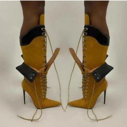 2024 Novo estilo Lady Women Botas de joelho PU Ovelha de couro de pele de salto alto salto alto