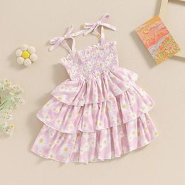 Girl Dresses Toddler Baby Girls Summer Dress Bandage Straps Daisy Print Sleeveless A-Line Cake For Infant Beach Party Cute Clothes