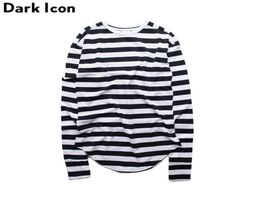 Striped Hip Hop T Shirt Men Long Sleeve Wrist Hole Spring Basic Extended Urban Tshirt Men Curved Hem Kpop Men039s Tee5589122