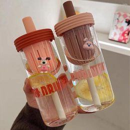 Water Bottles 600ml Glass Cup With Straw And Lid Transparent Glasses Heat Resistant Ice Coffee Mug Teacup Juice Milk Drinkware