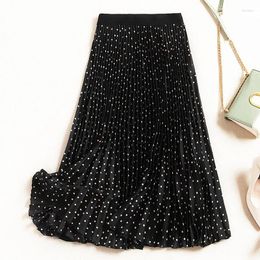 Skirts Pleated Women Spring Autumn Skirt High Waist Print Midi Womens Velvet Maxi Long Femme Faldas Mujer