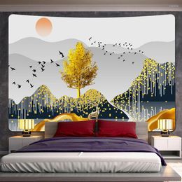 Tapestries Nordic Landscape Ink Painting Home Decoration Art Tapestry Hippie Bohemian Wall Hanging Scene Bed Sheet