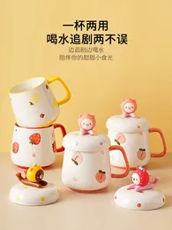 Cups Saucers Cup Ceramic With Lid Girl Heart Cartoon Drinking Creative Mug Bracket Cute