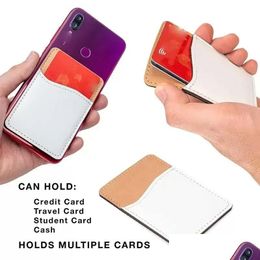 Party Favour Ups Sublimation Card Holder Pu Leather Mobile Phone Back Sticker With Adhesive White Blank Money Pocket Credit Cards Ers C Dhdl1