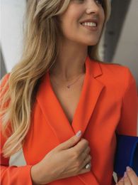 Bright Orange Peak Lapel Elegant Suits 2 Pieces (Jacket+Pant) For Office Outfits Women