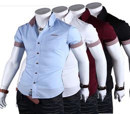 Men Dress Shirt Short Sleeve New Solid Male Clothing Slim Fit Business Shirts White Blue YESS90194286627