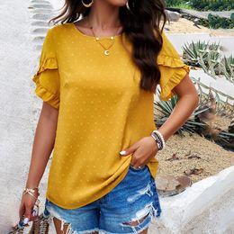Women's Blouses Women Blouse Round Neck Ruffle Sleeve Flowy Shirts Dressy Casual Cute Summer Tops For Clothing