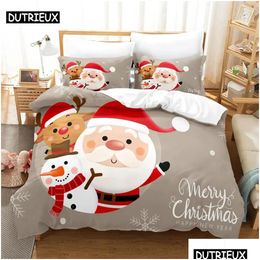 Bedding Sets 3D Christmas Set Queen Duvet Er Bed Cotton Bedroom Drop Delivery Home Garden Textiles Supplies Dh0K8